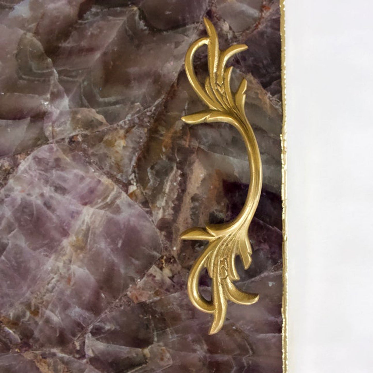 Amethyst Agate Serving Tray With Brass Handles | Square