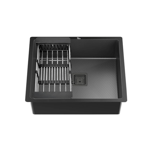 Fossa 18"x16"x09" Single Bowl Premium Honeycomb Embossed Handmade Kitchen Sink with Black Nano Coating, Stainless Steel Sink (Black)