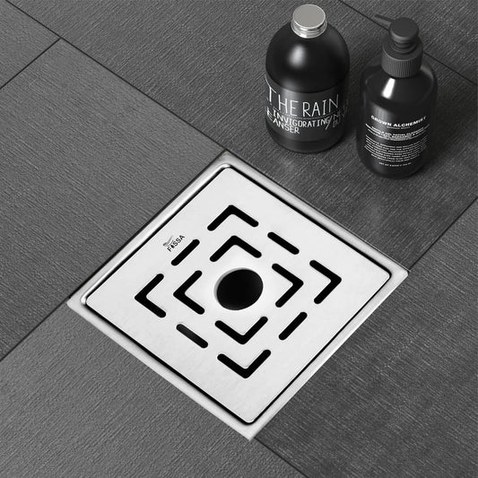 Fossa Apex 5"X5" Inch with Hole Floor Drain, Premium Stainless Steel, for Bathroom Grating Square Floor Drain Jali, Matte Finish