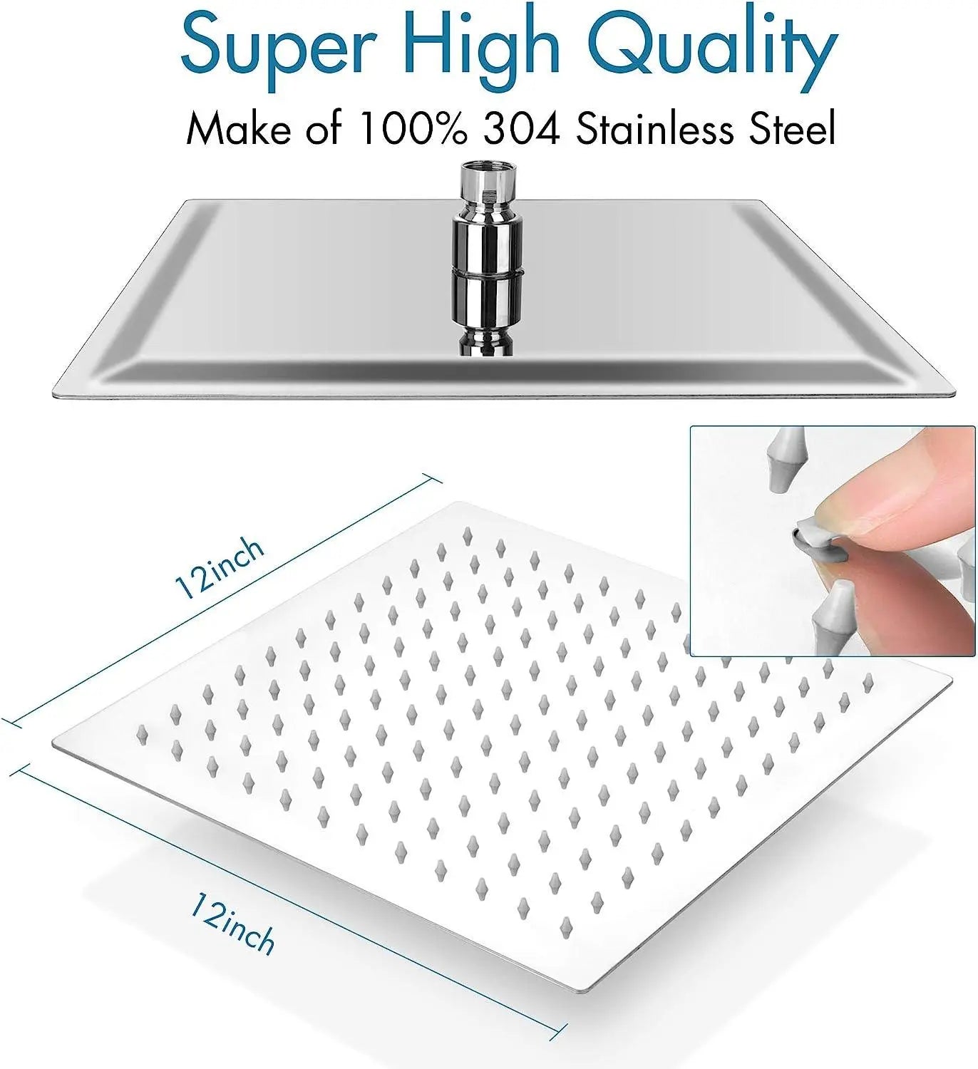 Fossa Rain Overhead Shower Square 304 Stainless Steel Rain Showers Overhead Wall Mounted, With  Arm