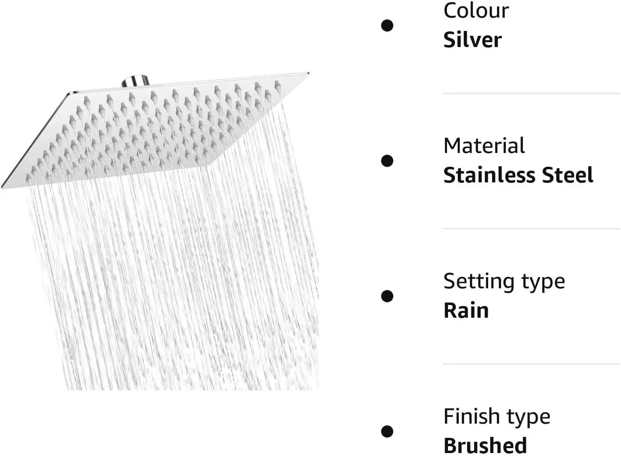 Fossa Rain Overhead Shower Square 304 Stainless Steel Rain Showers Overhead Wall Mounted, With  Arm