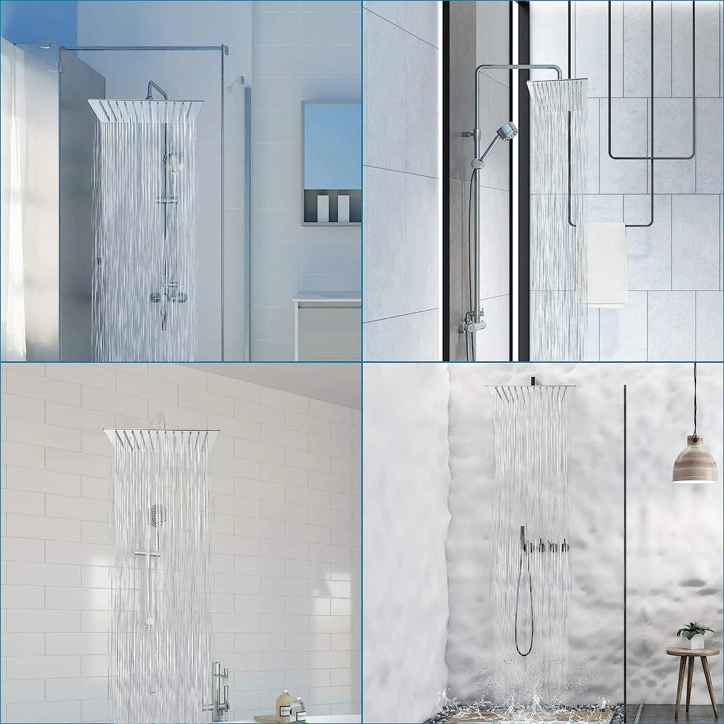 Fossa Rain Overhead Shower Square 304 Stainless Steel Rain Showers Overhead Wall Mounted, With  Arm