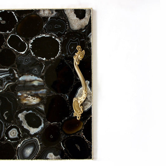 Black Agate Serving Tray With Brass Handles | Square