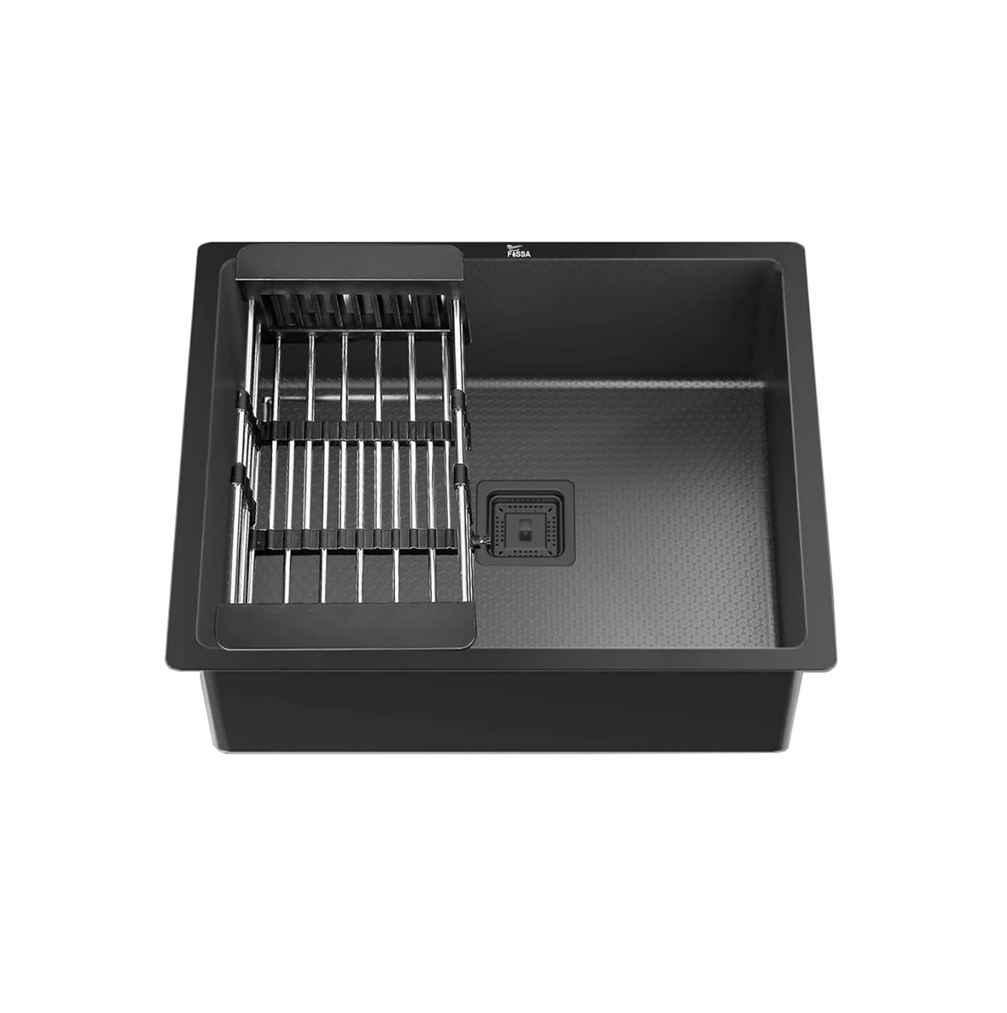 Fossa 18"x16"x09" Single Bowl Premium Honeycomb Embossed Handmade Kitchen Sink with Black Nano Coating, Stainless Steel Sink (Black)