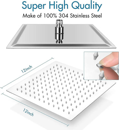 Fossa Rain Overhead Shower Square 304 Stainless Steel Rain Showers Overhead Wall Mounted, With  Arm